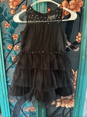 btween Black Layered Tulle Party Dress with Beaded Accents